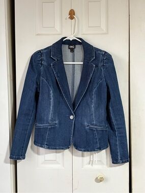 INC International Concepts Dark Blue Denim Jacket Blazer
